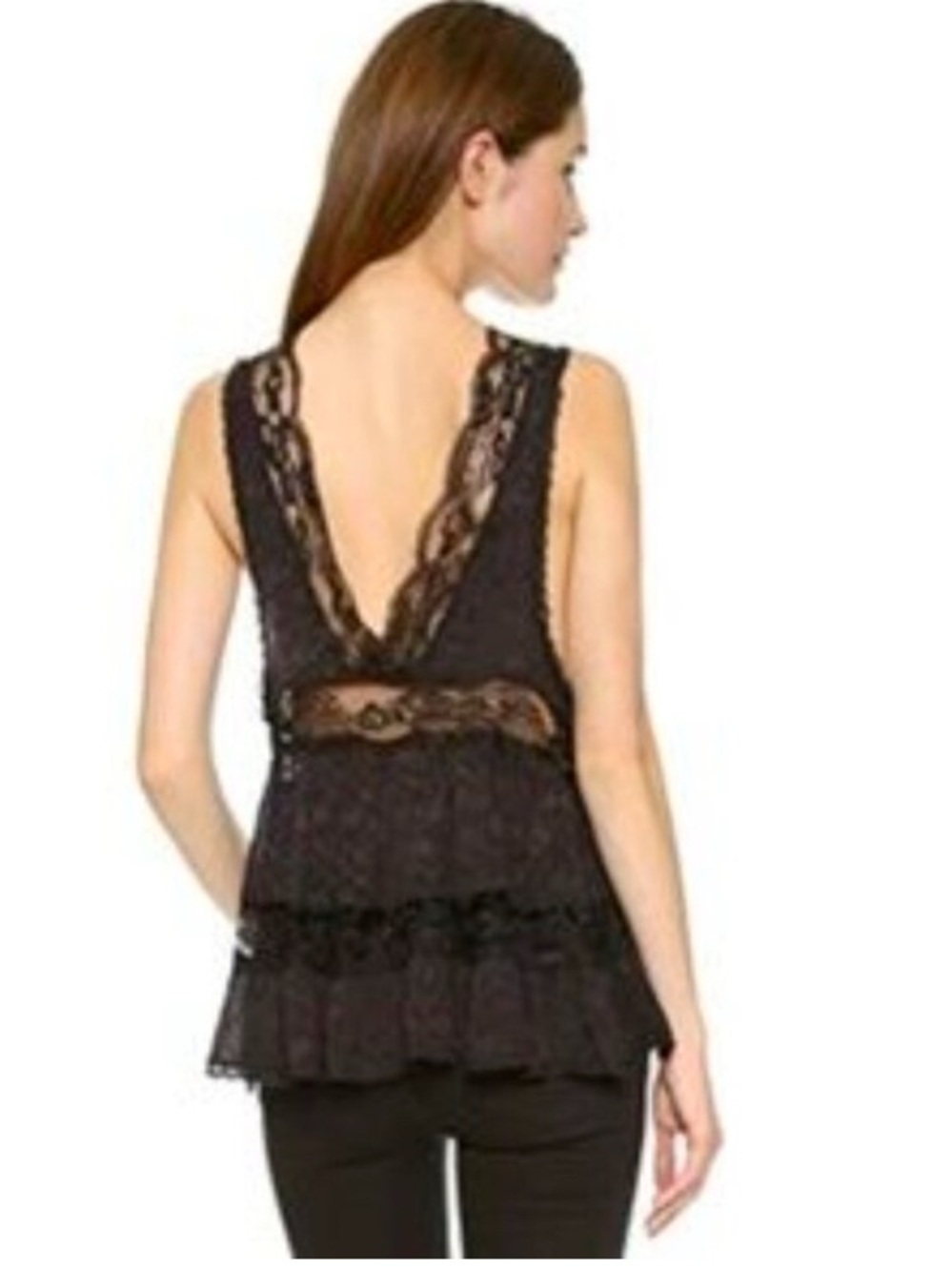 Free People M Black Lace Trapeze Top - Picture 2 of 12